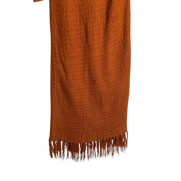 Pamela Love Orange Fringe Knit Long Sleeve Midi Boho Sweater Dress Size Medium - Picture 8 of 12